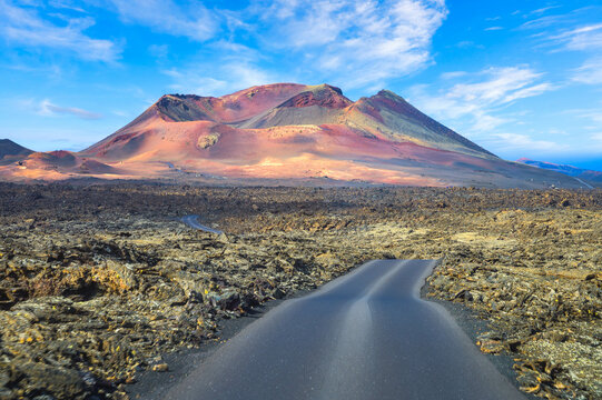 Volcanic landscape of Timanfaya National Park on island Lanzarote