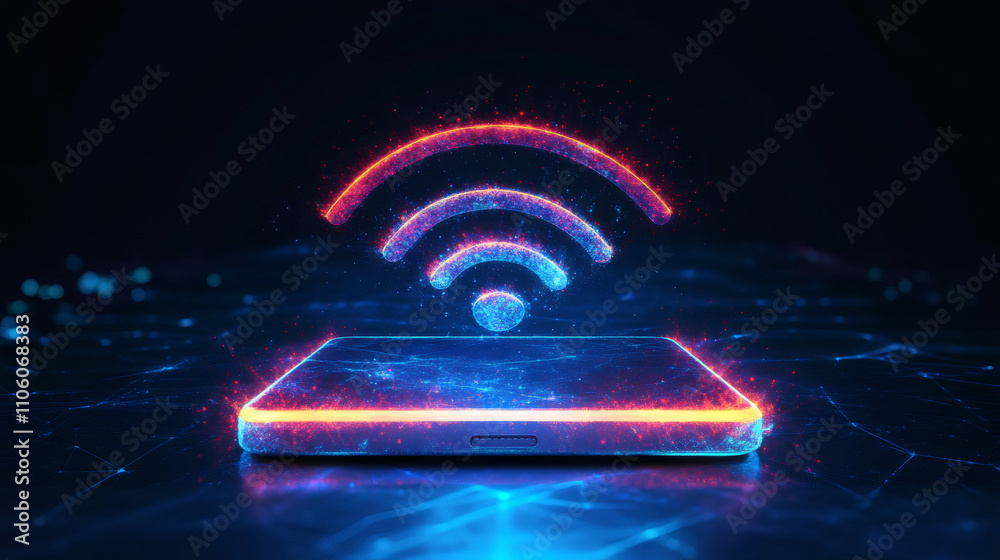 Poster Modern smartphone emitting a radiant wifi signal, representing wireless connectivity and internet communication in the digital age