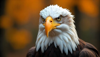Obraz premium Close up of a bald eagle with its fierce gaze and bright white feathers around the head