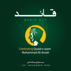 Yom-e-Quaid in urdu Calligraphy Translation from Quaid e azam Mohammad ali jinnah 25th December. vector illustration.