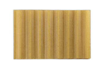 Lasagna pasta sheets stacked on a white background, showcasing their uniform texture