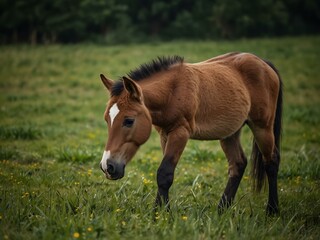 Fototapeta premium Foal grazing in a field.