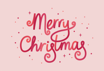 Merry Christmas banner with hand written lettering. Holiday calligraphy. Red gradient Christmas text. Flat vector illustration isolated on pink background