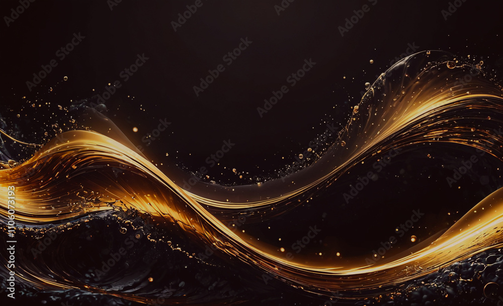 Poster long, curvy line of gold and black. the line is filled with small, sparkling dots