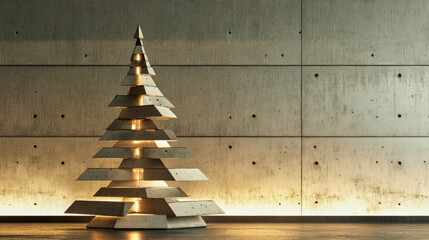 Innovative eco-friendly Christmas tree design in Neo Brutalist style using recycled materials