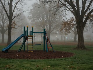 Fototapeta premium Foggy playground scene.