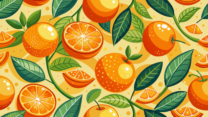 Naklejka premium Bright oranges create a cheerful seamless pattern for a trendy summer background