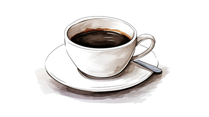 Obraz premium Coffee cup on saucer with spoon isolated PNG with Transparent Background