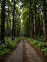 Fototapeta premium Forest road winding through trees.