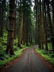 Obraz premium Forest road winding through trees.