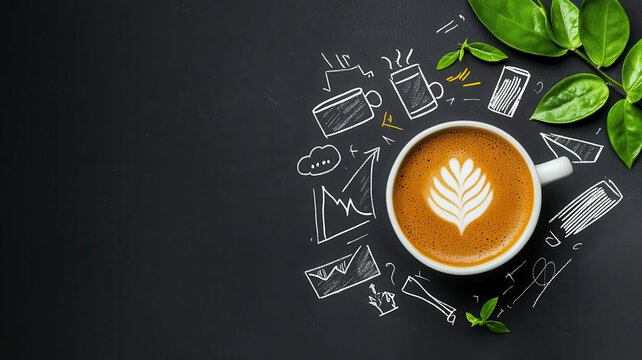 A cozy coffee scene with latte art and sketches, perfect for inspiring creativity and relaxation.