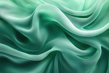 Obraz premium Green silk fabric draped over a white table with soft, elegant folds, creating a luxurious and inviting ambiance.