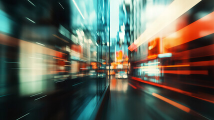 City traffic lights creating motion blur and speed effect in urban street at night