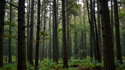 Obraz premium Forest with trees in the foreground and background.