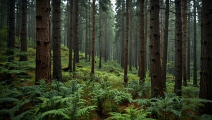 Obraz premium Forest with trees in the foreground and background.