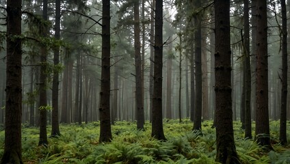 Obraz premium Forest with trees in the foreground and background.