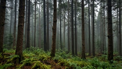 Fototapeta premium Forest with trees in the foreground and background.