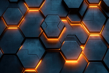 Dark background illuminated by striking orange lights, creating a vivid and mysterious atmosphere.