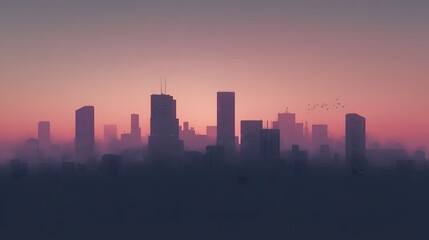 Fototapeta premium City Skyline Sunset Foggy Dusk