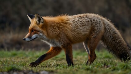 Fototapeta premium Fox turning its back and walking away, captured from behind.