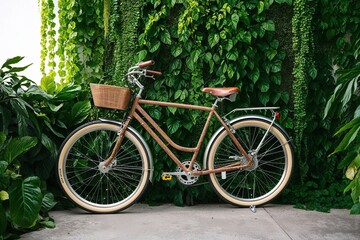 Rustic Bicycle Surrounded by Vibrant Green Vines for Eco-Friendly Transportation and Wellness