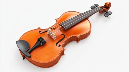 Fototapeta premium A Polished Orange Violin Rests on White Background