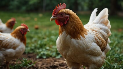 Fototapeta premium Free-range chicken on a farm.