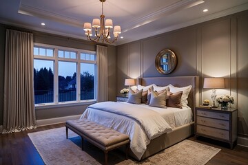 Obraz premium Cozy Luxury Suburban Bedroom Design at Dusk