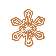 Christmas gingerbread snowflake cookie. Holiday xmas bakery. Flat vector illustration isolated on white background