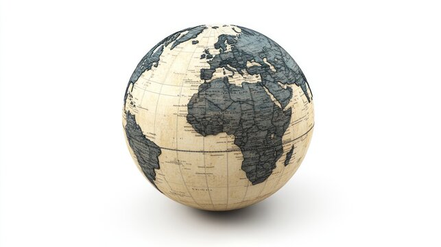 An antique world globe shaped like an egg