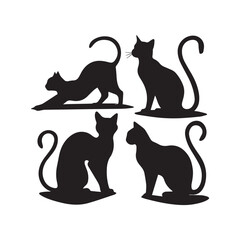 Vector cats set. Animal pet, wildcat and kitten, hunter and predator, black silhouette 