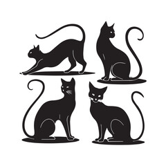 Vector cats set. Animal pet, wildcat and kitten, hunter and predator, black silhouette 
