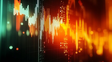 A combination of a money graph overlaid with digital currency symbols and futuristic graphics