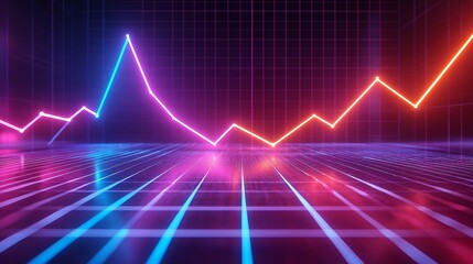 A vibrant line graph crossing upward over a grid background with glowing financial indicators