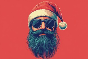 Secret Santa. Christmas Party with Hipster Santa Claus in Sunglasses and Hat