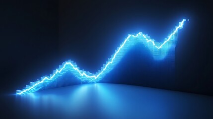 A glowing blue line graph rising sharply symbolizing economic success and profitability