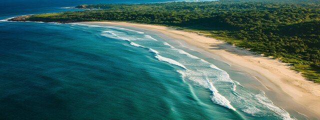 Obraz premium Aerial View of Beach and Turquoise Ocean Waves
