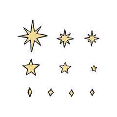 Obraz premium Hand drawn inky sketch style doodle stars set isolated on white background