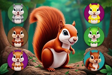 Naklejka premium Vibrant Squirrel Head Icons Fun Cartoon Collection for Woodland Themes