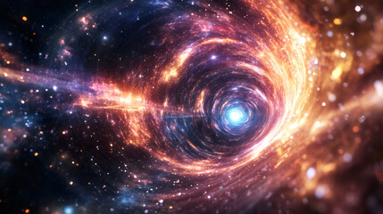 Fototapeta premium Interdimensional wormhole spinning and generating a luminous energy vortex in a vibrant cosmic realm of stars and nebulae