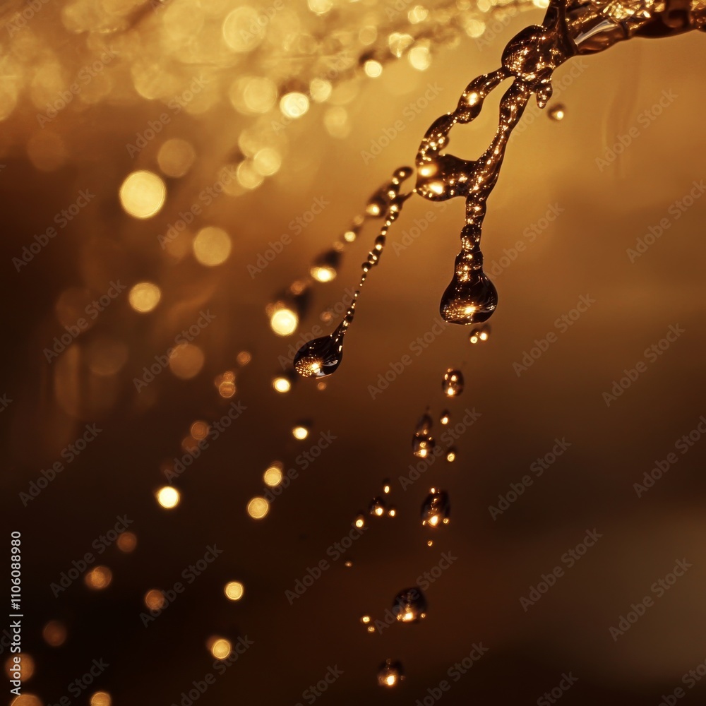 Aufkleber water drops on spider web needles extreme macro crop. selective focus with shallow depth of field. n