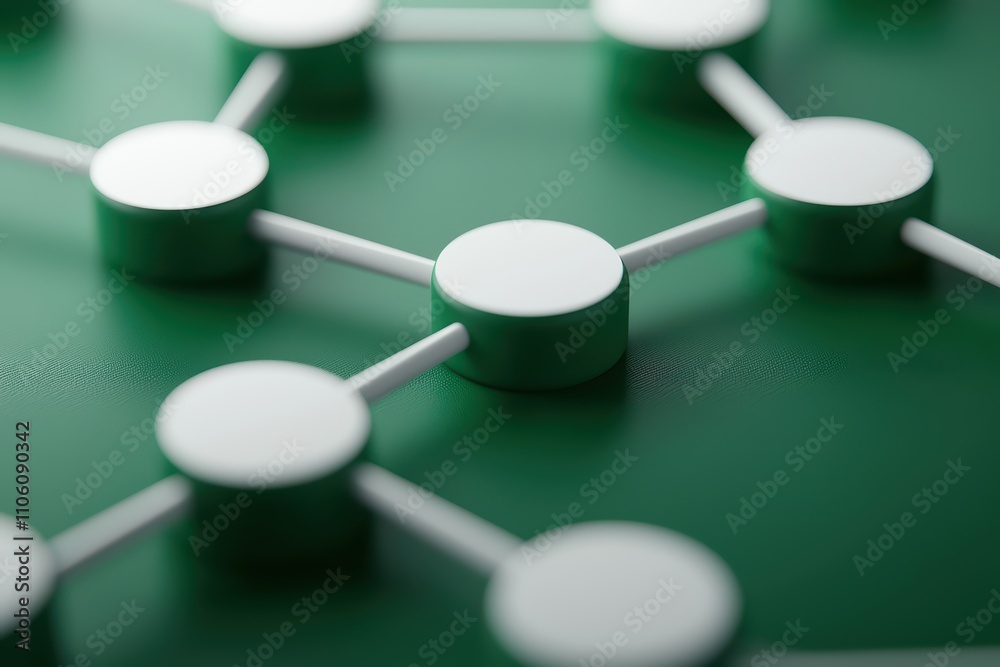 Poster abstract representation of interconnected nodes in a network on a green background.