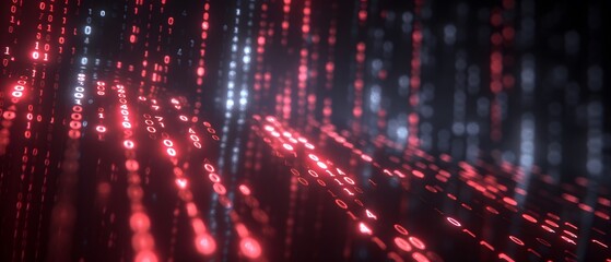 Cryptocurrency coins against tech binary abstract background.