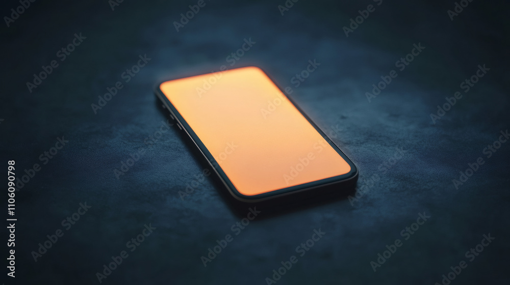 Poster Modern smartphone showing orange screen displaying important information on dark background