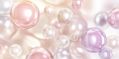 Fototapeta premium Soft glowing bubbles in multiple pastel colors drift peacefully against a light background, creating a dreamy and whimsical ambiance that evokes a sense of calm.