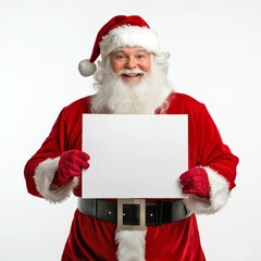 Naklejka premium Cheerful Santa Claus Presenting a Horizontal White Book