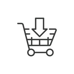 Arrow in a cart, icon in line design. Arrow, cart, shopping, direction, movement, purchase, icon on white background vector. Arrow in a cart editable stroke icon