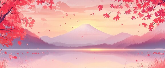 The vibrant autumn season with Mount Fuji and morning fog, featuring red leaves at Lake Kawaguchiko, is among the top destinations in Japan