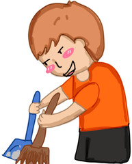 A boy cleaning a room 