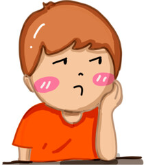 A boy feel bored and bored